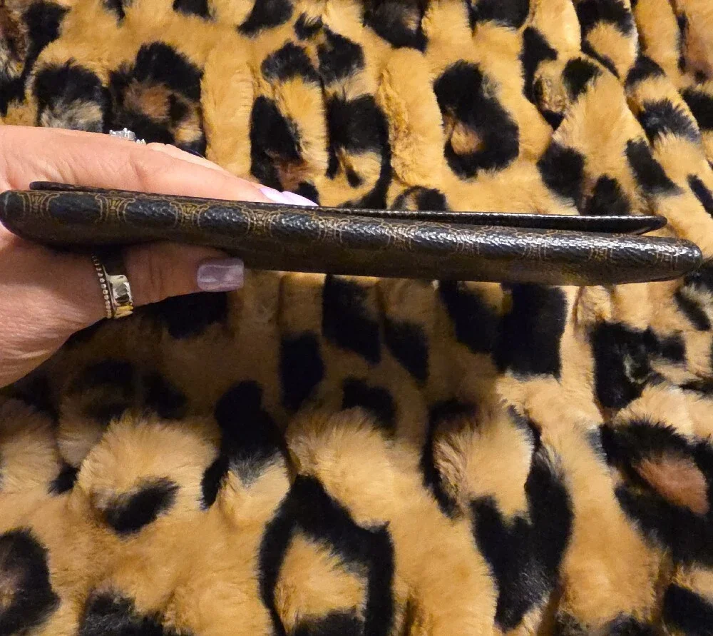 Celine Black and Brown Monogram Fold-Over Wallet